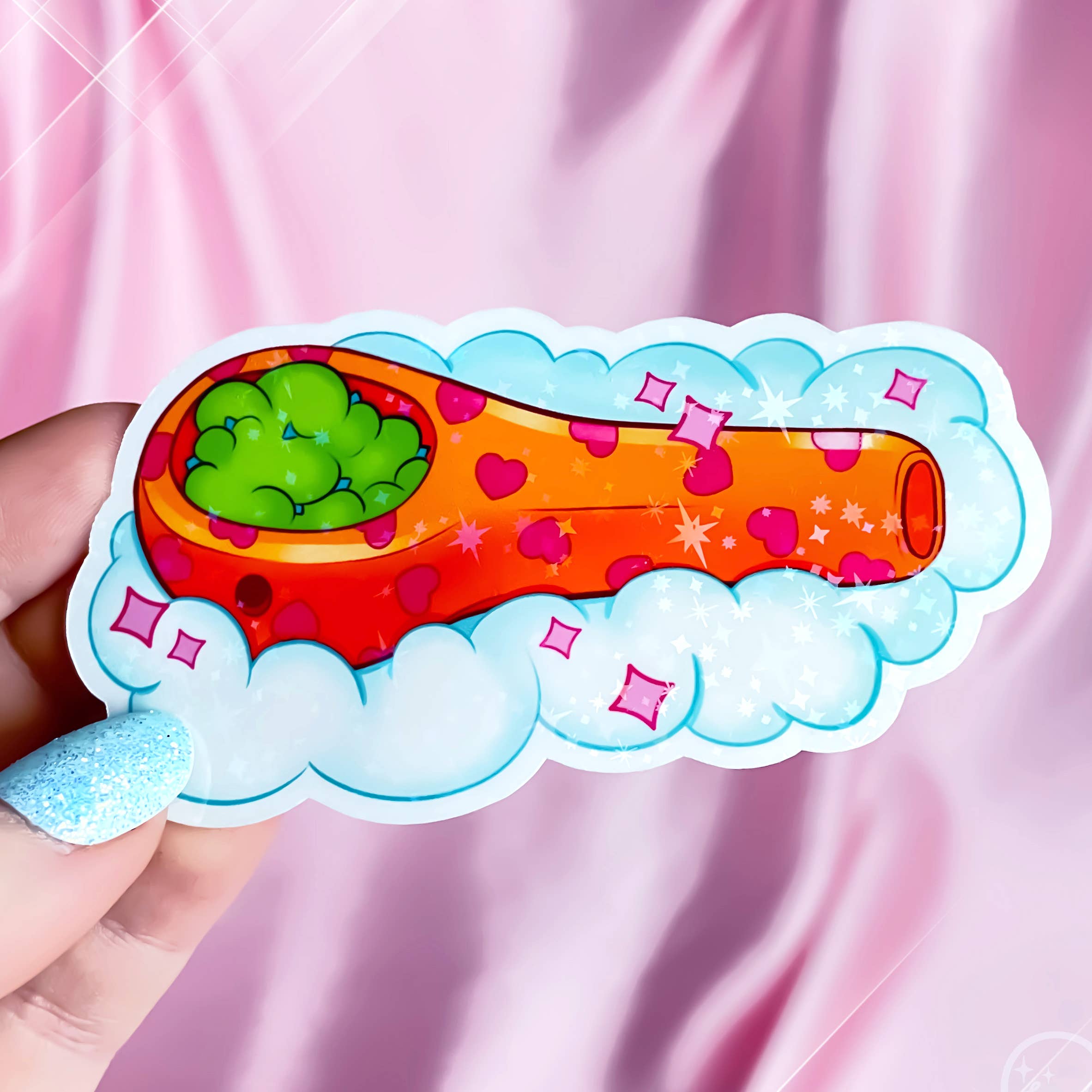 Holographic 420 Pipe on Clouds Vinyl Sticker