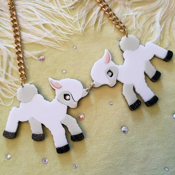 Lambs Animal Necklace, Laser Cut Acrylic, Plastic Jewelry