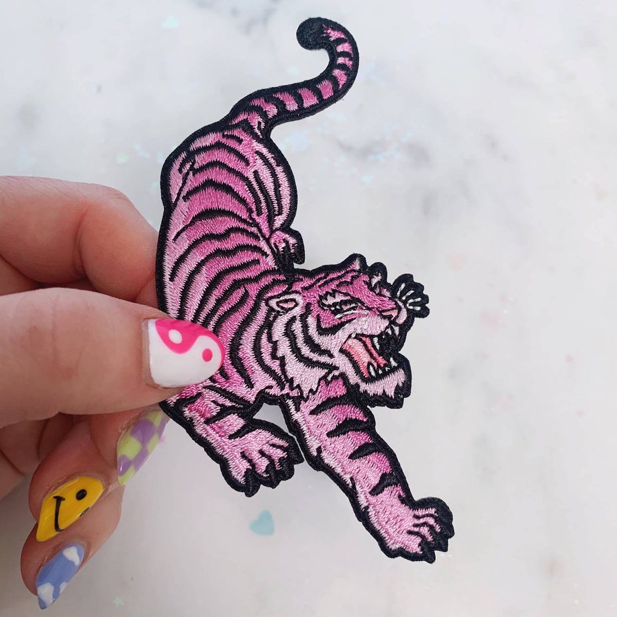 Tiger - Left - Iron On Patch, Lilac