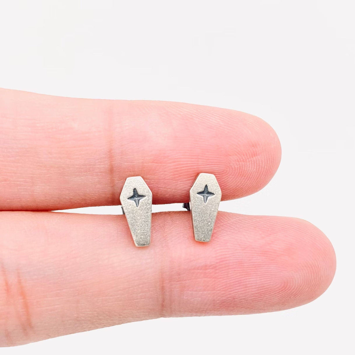 S925 Sterling Silver Death Cross Tube Ear Studs