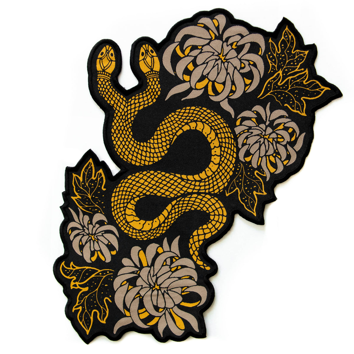 Snake & Chrysanthemum Iron On Back Patch