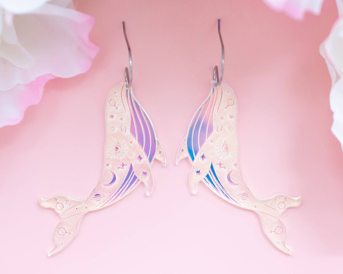 Celestial Whale Earrings Holographic Statement Dangles