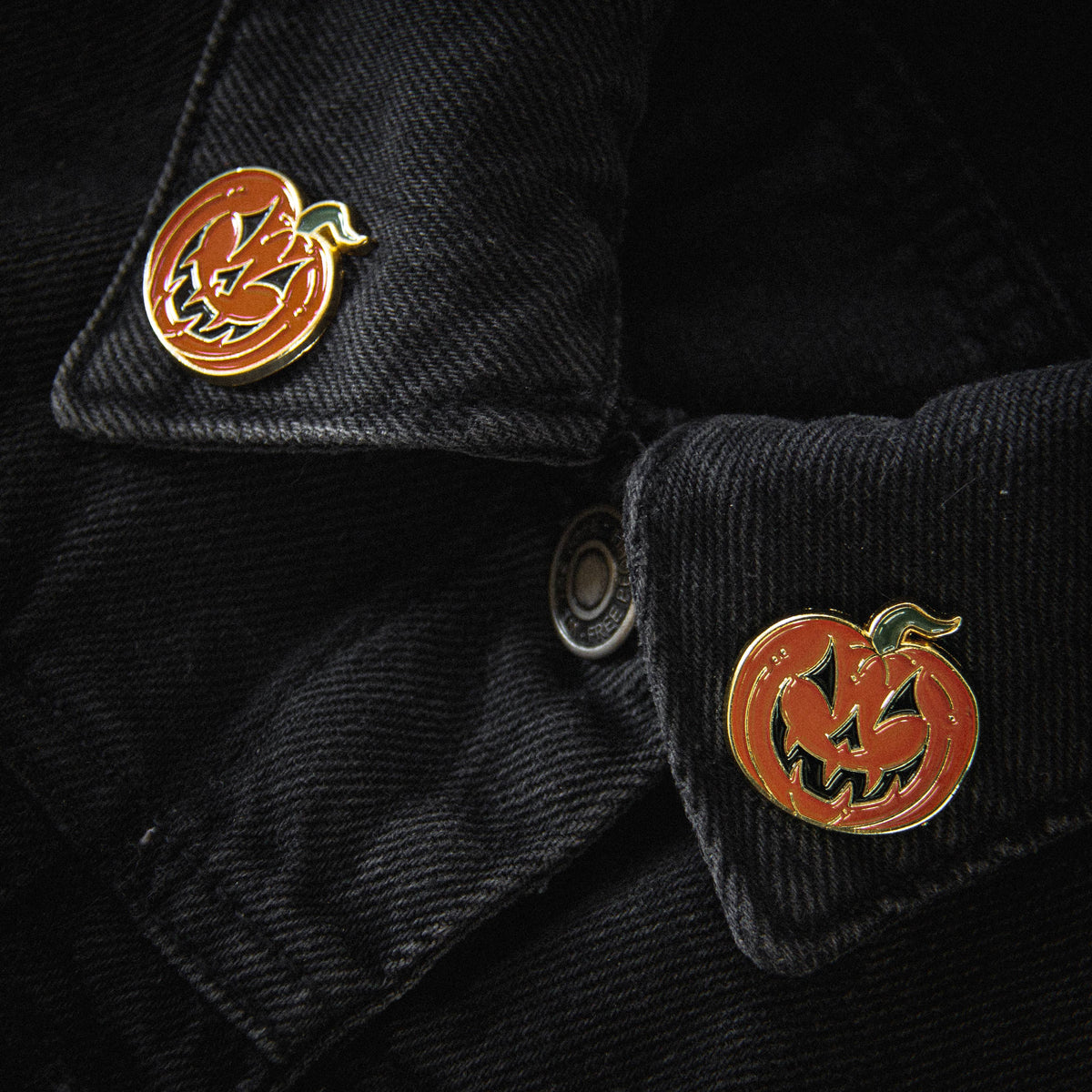 Jack-O-Lantern Collar Pin Set - Gold & Orange