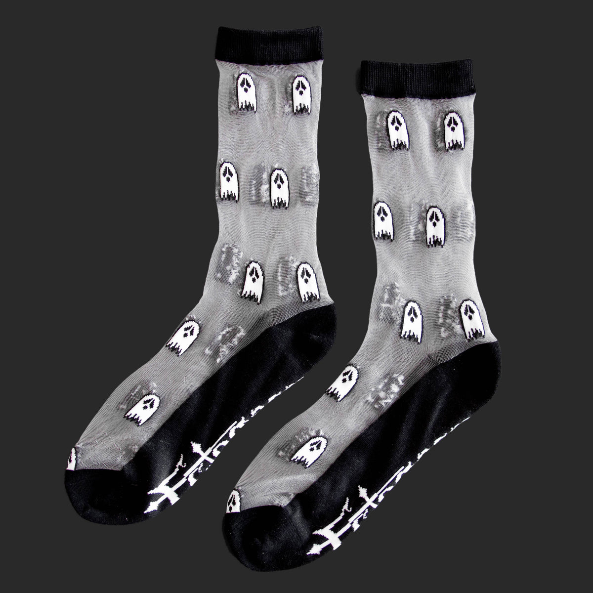 Sheer Ghost Crew Socks in Black and White for Halloween