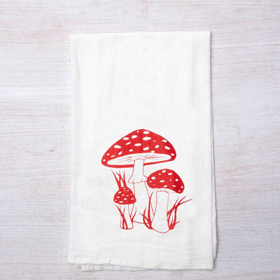 Toadstool Flour Sack Tea Towel