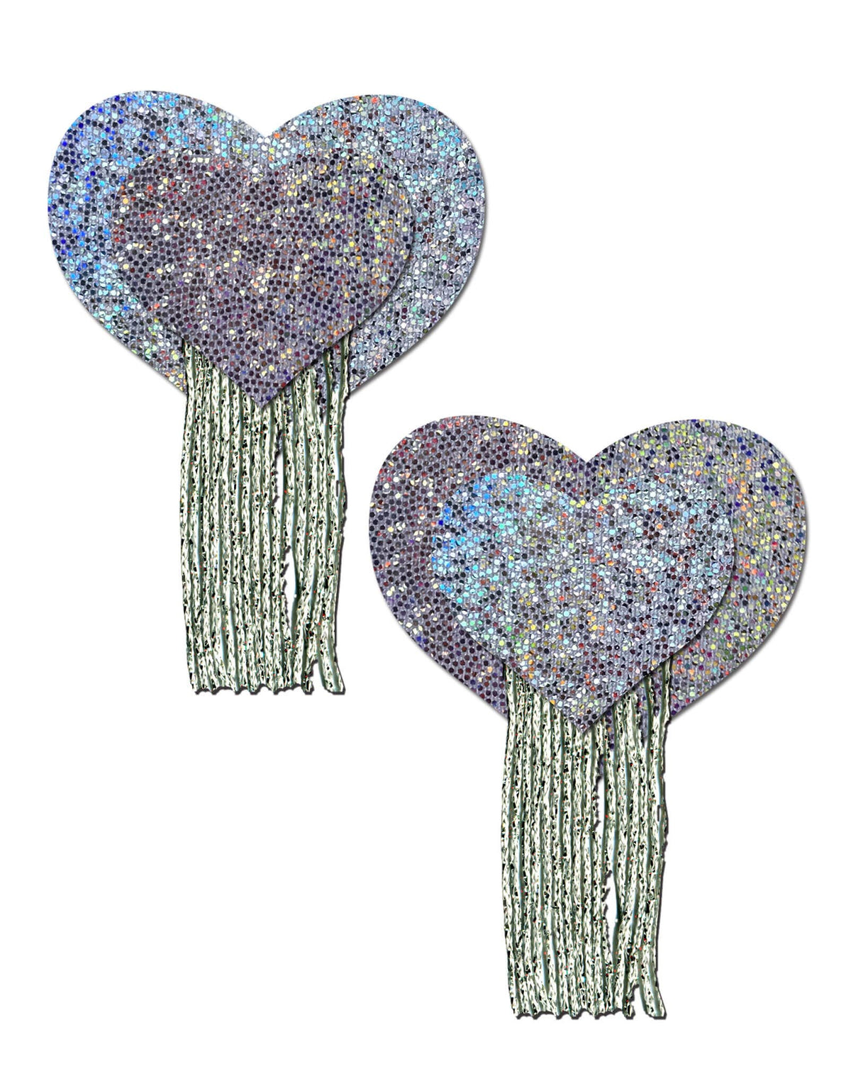 Love: Silver Glitter Hearts with Tassel Nipple Pasties