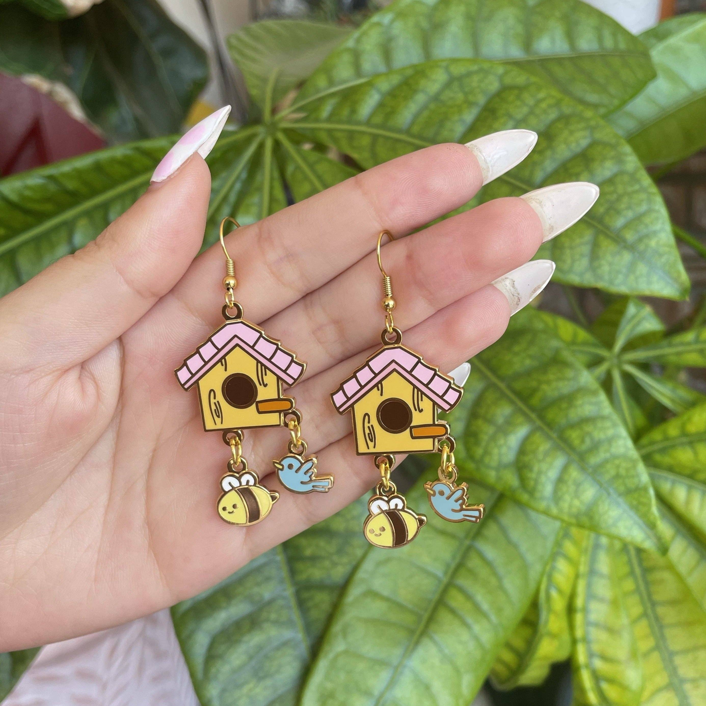 Top Bird house earrings