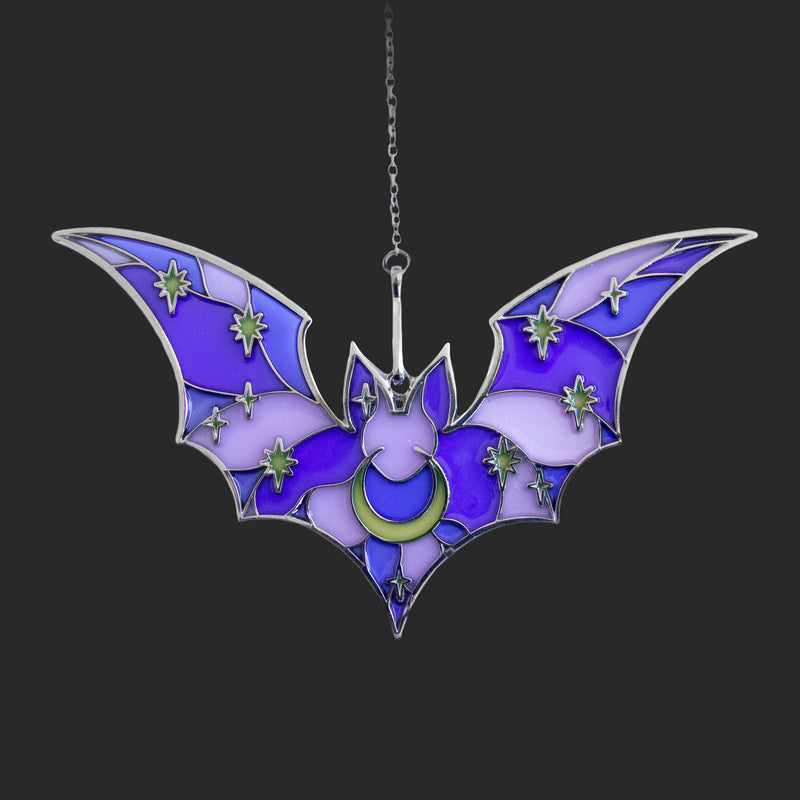 Purple Stained Glass Bat Suncatcher Ornament for Halloween