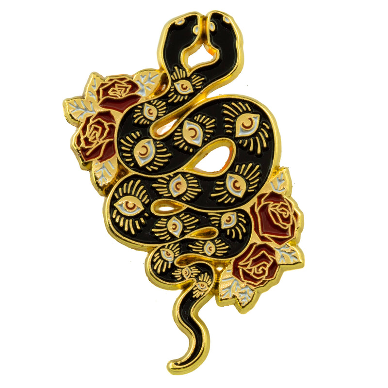 Two Headed Snake Gold Enamel Pin for Witchy Fashion