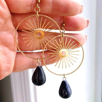 Jean Earrings ~ Brass Sun & Blue Goldstone