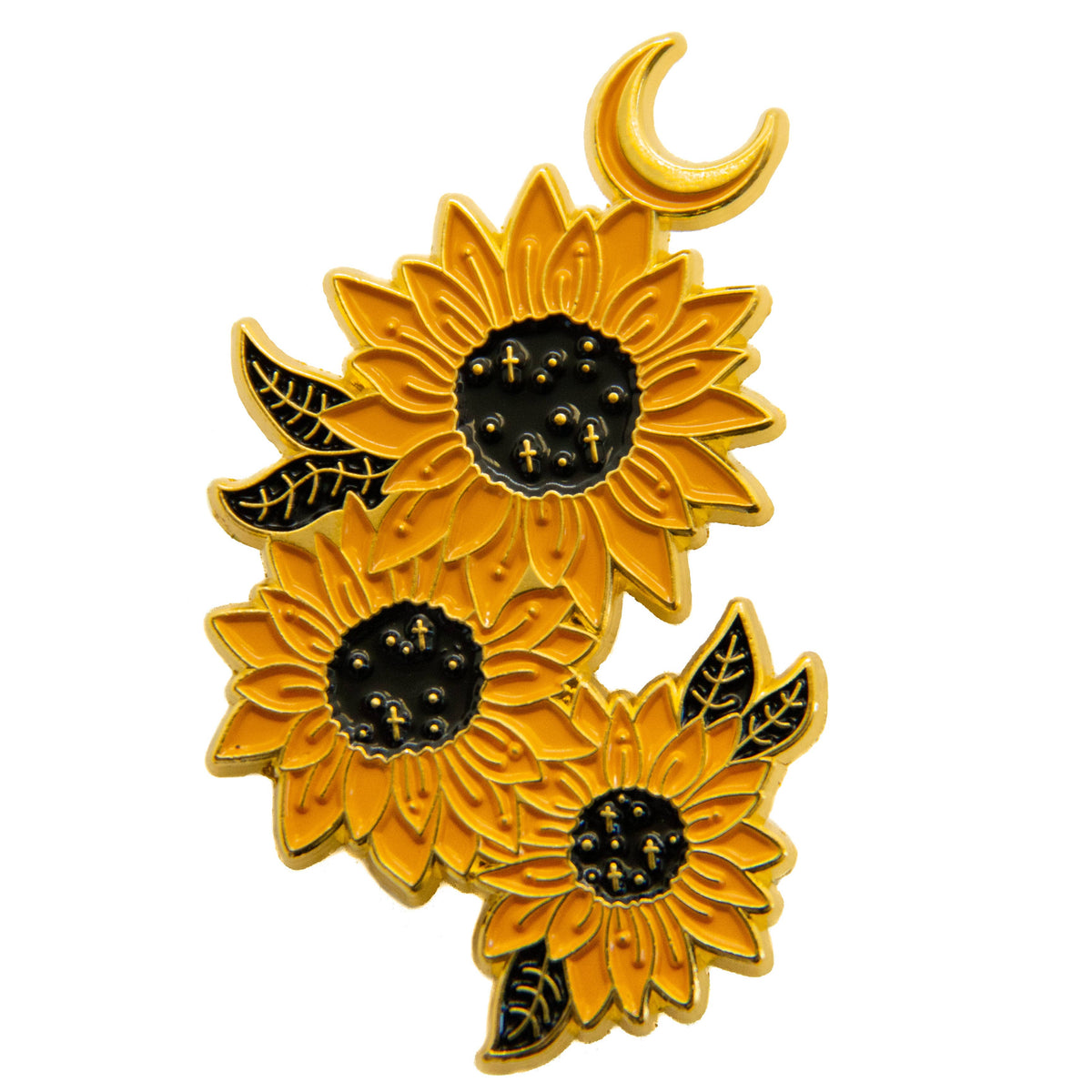 Sunflower Moon Botanical Enamel Pin in Gold