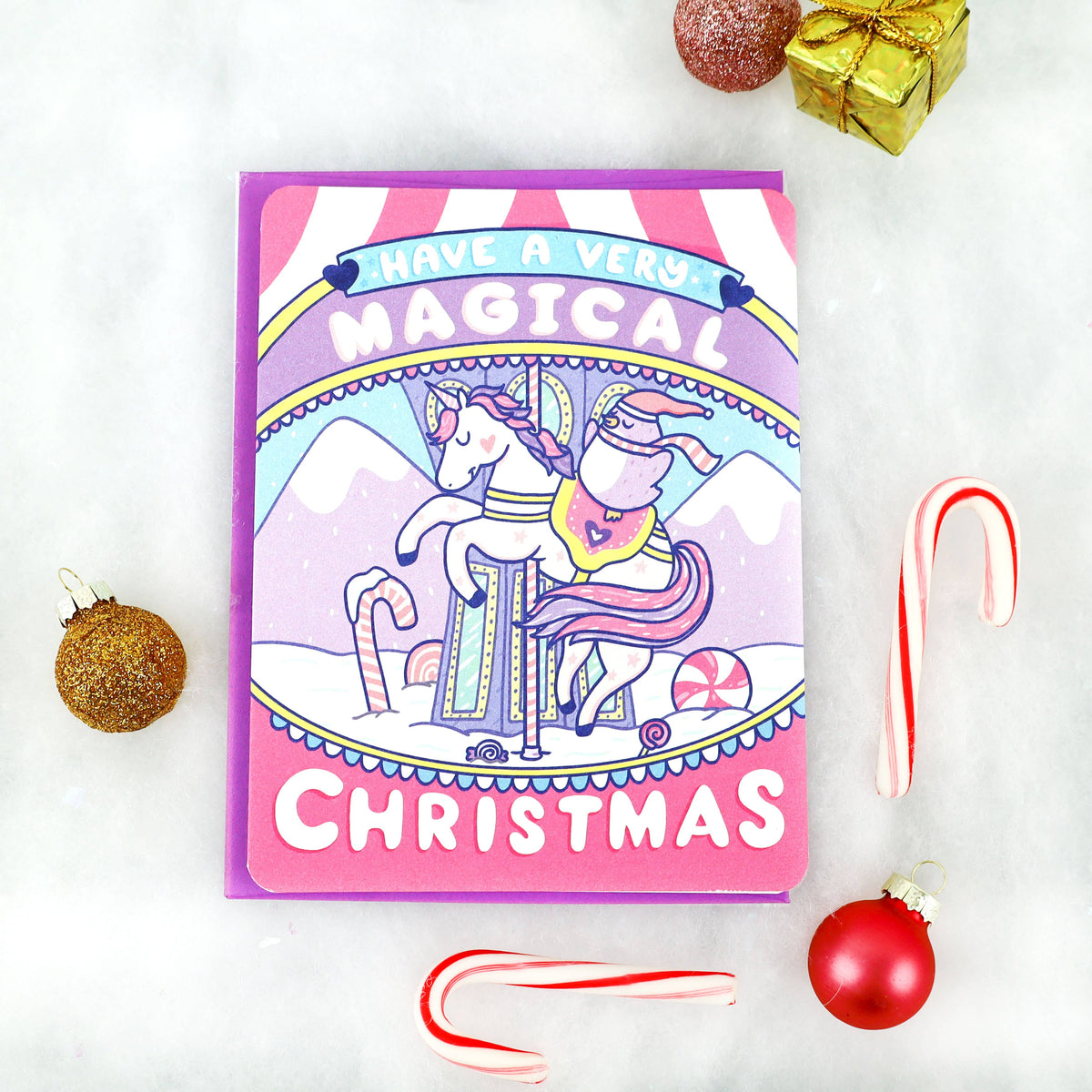 Magical Unicorn Merry Go Round Carnival Christmas Card