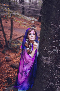 Purple Nebula Celestial cloak in vegan silky chiffon hooded