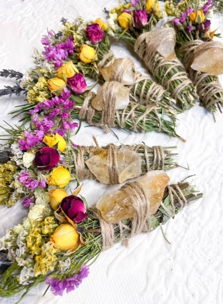Citrine, Lavender, Sage and Rosemary Smudge Stick