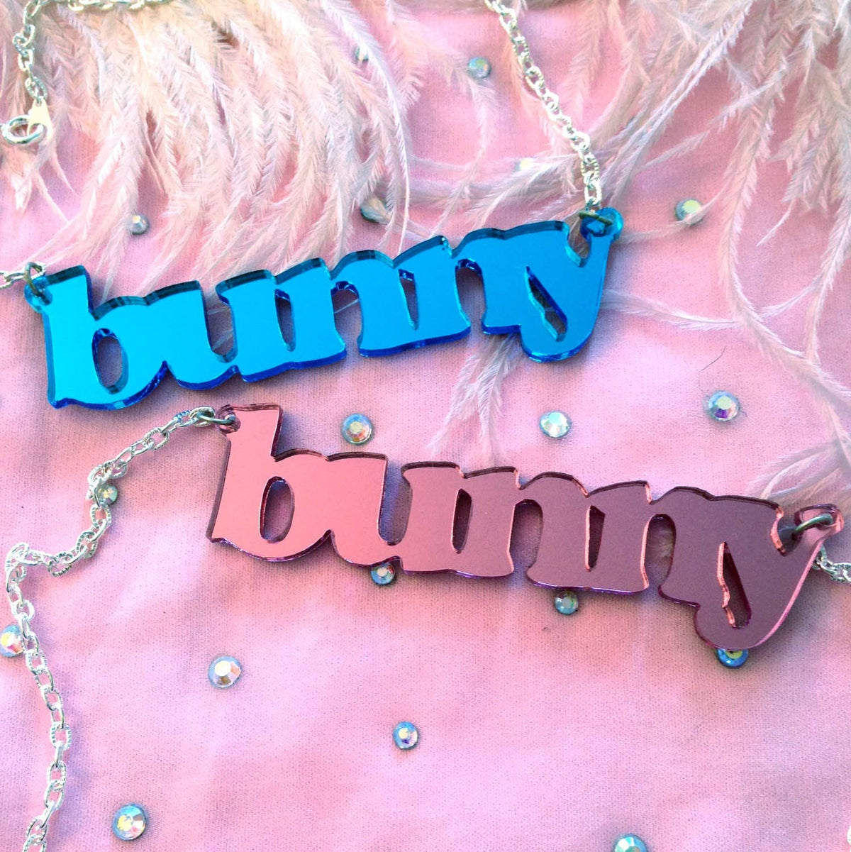Pink Mirror Acrylic Bunny Necklace