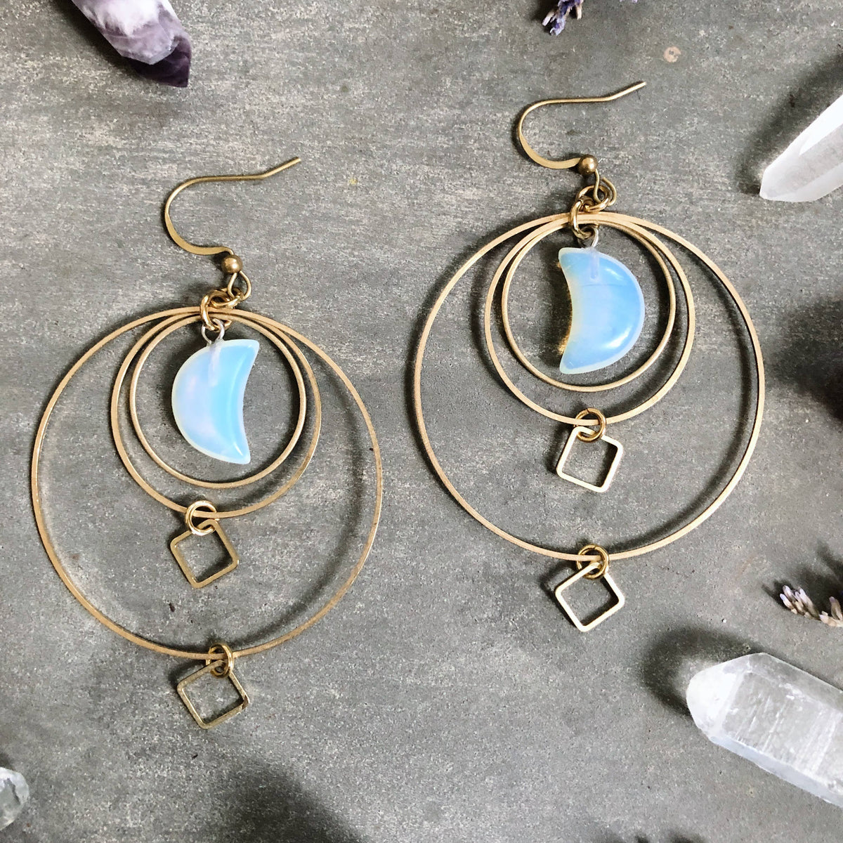 North Earrings ~ Opalite & Brass