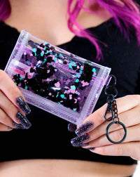Liquid Glitter Tiny Wallet - Nocturnal Hearts - Clear