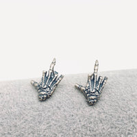 S925 Sterling Silver Skull Hand Bone Design Stud Earrings: 1 pair