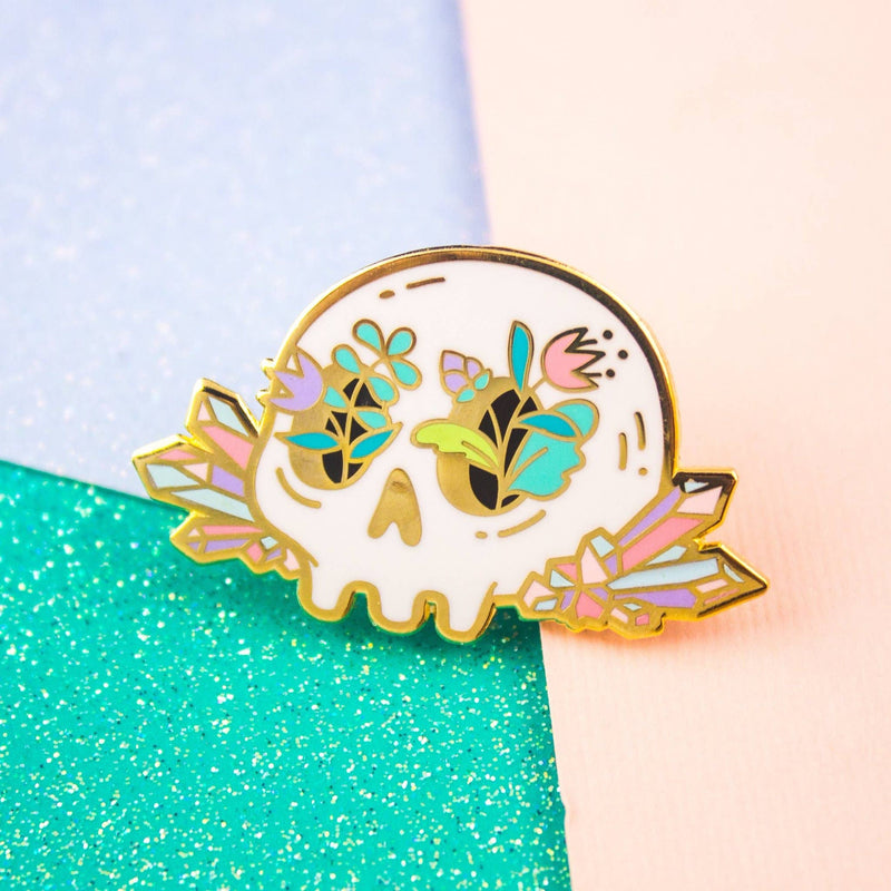 Crystal Floral Skull Enamel Pin
