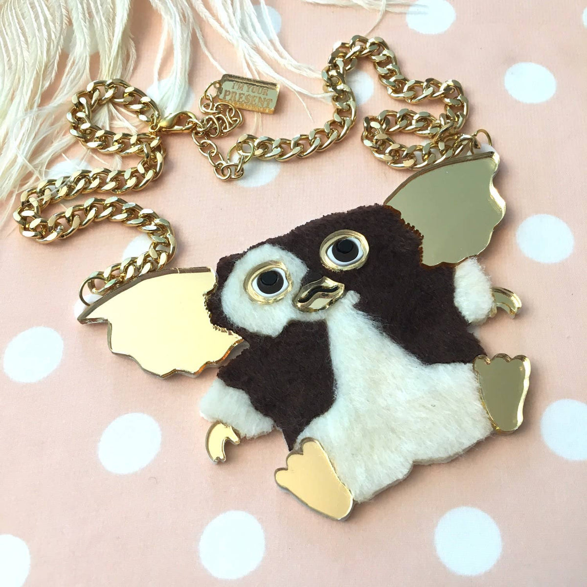 Gizmo The Gremlin Fur 3D Necklace, Laser Cut Acrylic, Plastic Jewelry