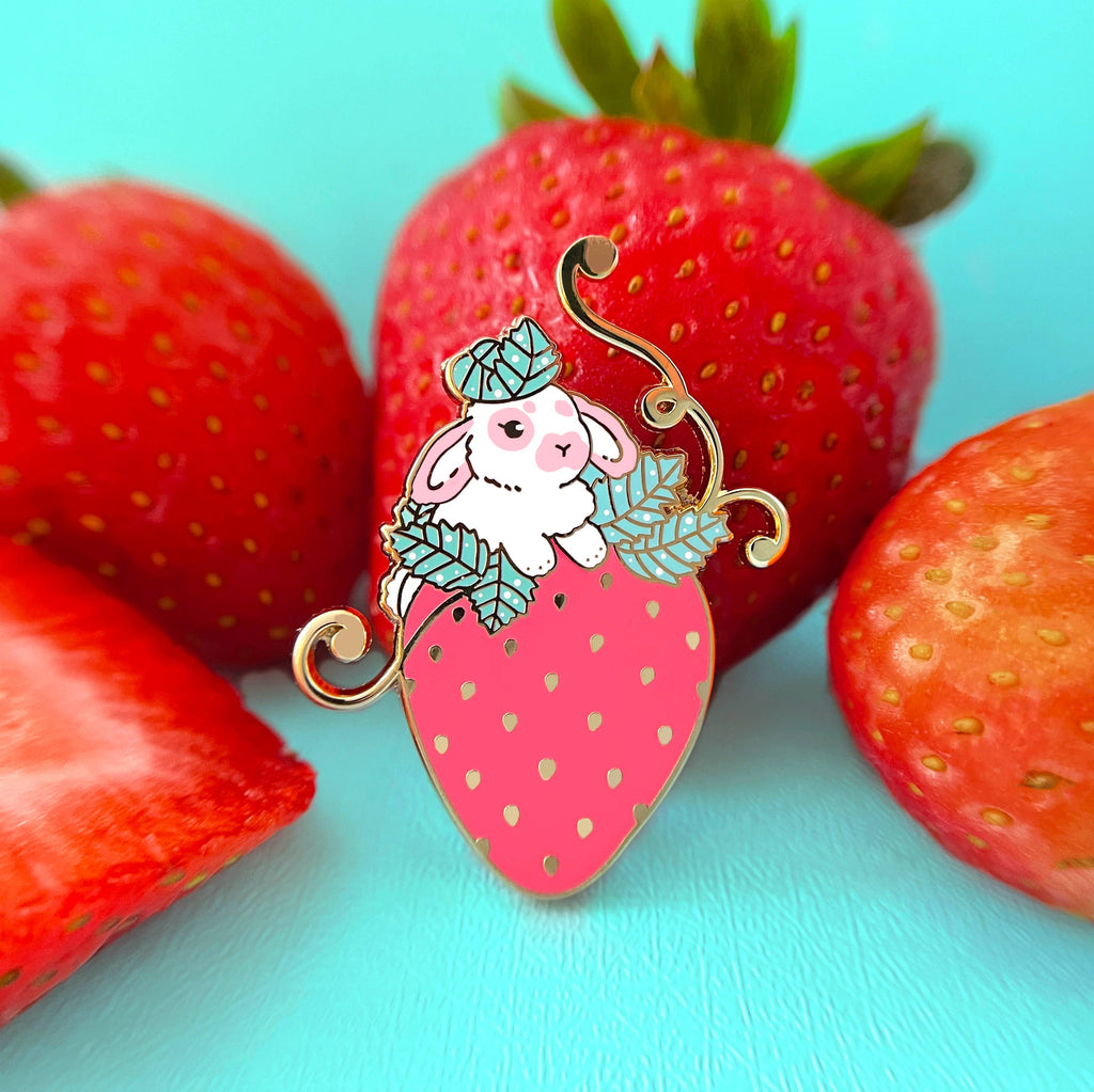 Strawberry Rabbit Enamel Pin – Miette