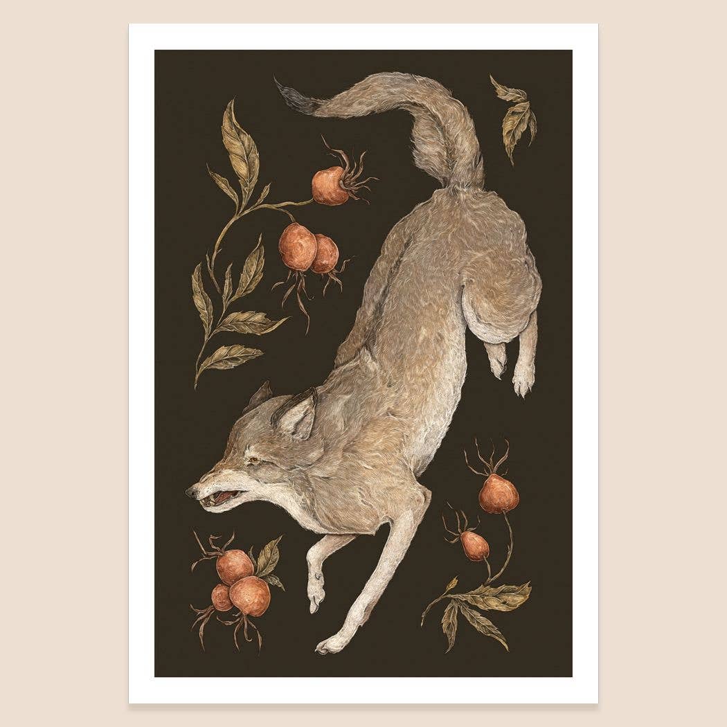 8” x 12” The Wolf and Rose Hips Print