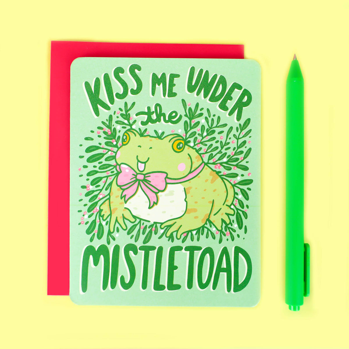 Kiss Me Under the Mistletoad Funny Pun Holiday Winter Card