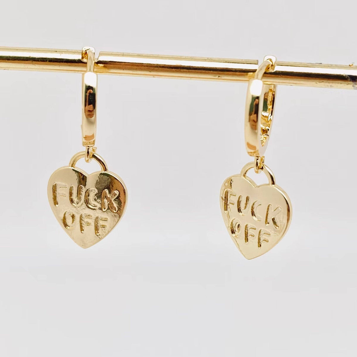 "Fuck off" Heart-shaped 18K Gold Plated Hoop Earrings