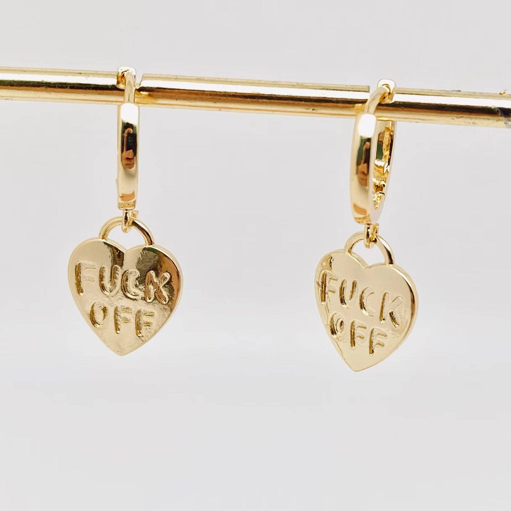 "Fuck off" Heart-shaped 18K Gold Plated Hoop Earrings