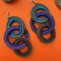 Blue Woven Grass TRIPLE HOOP earrings
