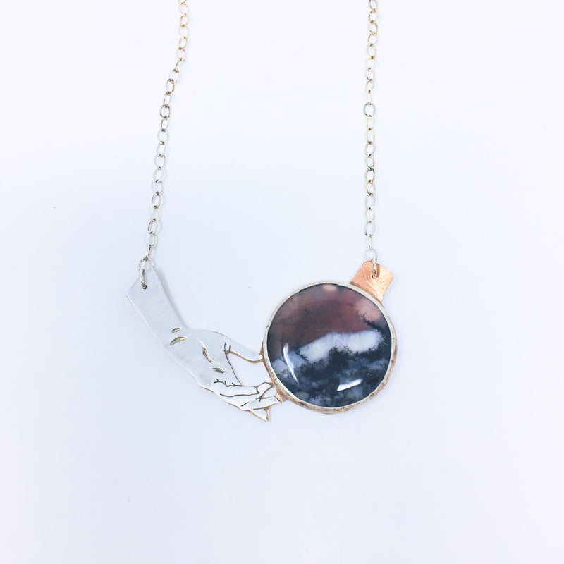 Hand & Crystal Moon Necklace