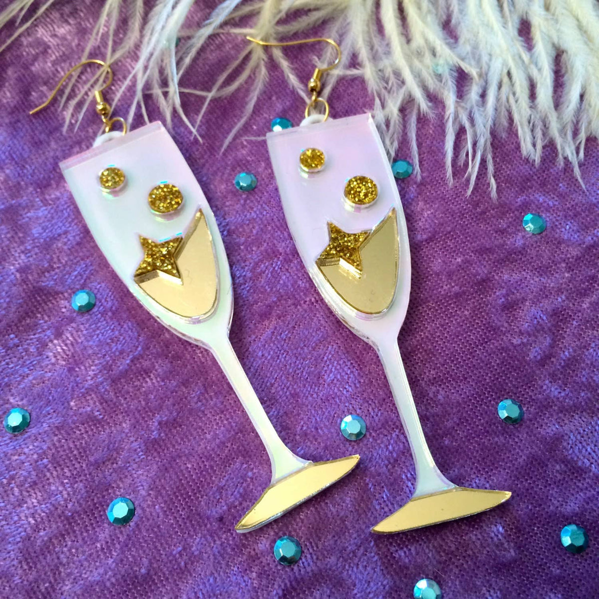 Champagne Flute Celebration Earrings, Laser Cut Acrylic, Plastic Jewelry