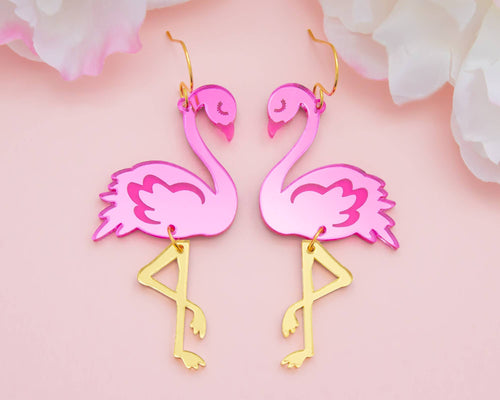 Perler Beads Dangles Hypoallergenic Earrings for Sensitive Ears Made with Plastic Posts Flamingo