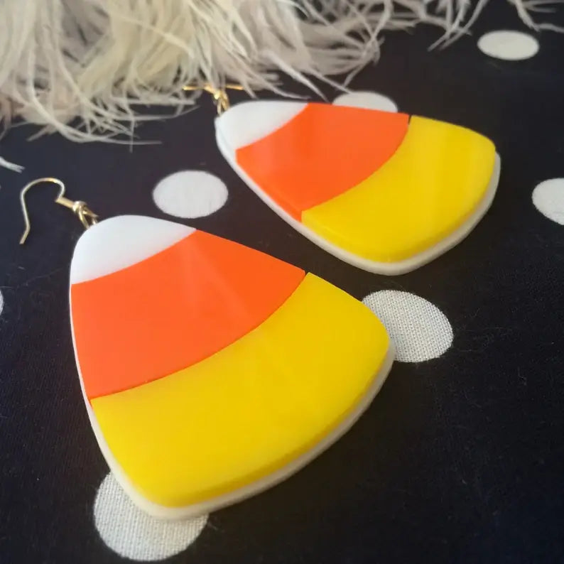 Candy Corn Earrings, Laser Cut Acrylic, Plastic Jewelry