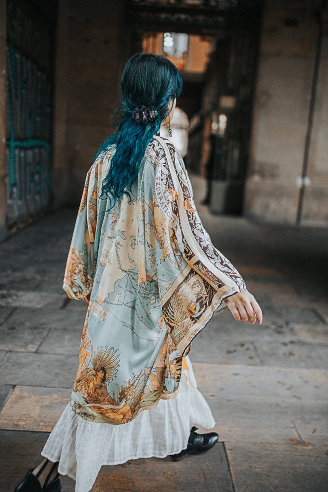 Map Victorian Vintage Robe Satin Cardigan boho kimono jacket