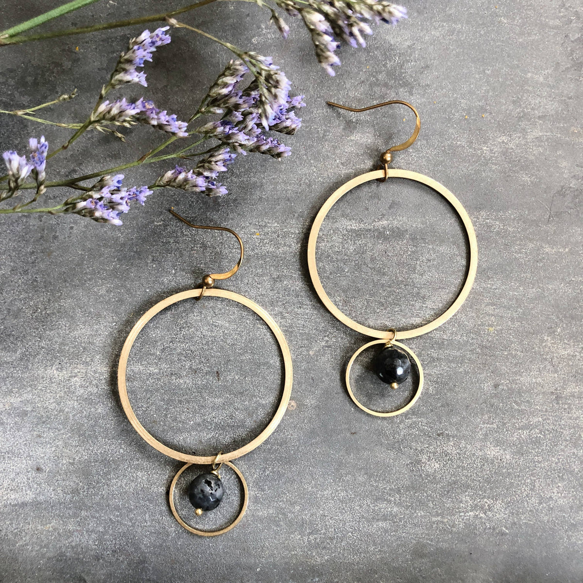 Belmont Earrings - Labradorite & Brass