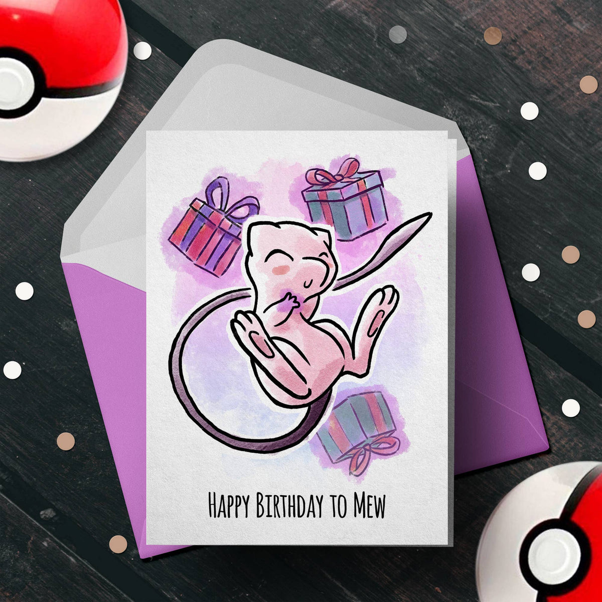 "Happy Birthday to Mew" - Pokemon, Anime Birthday Card