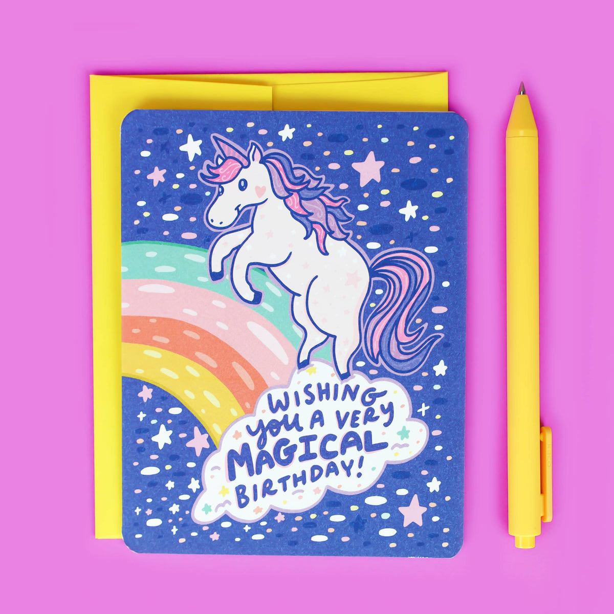 Magical Unicorn Cat Cute Kids Birthday Card