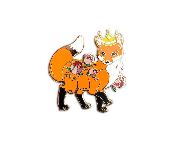 Crowned Fox Enamel Pin