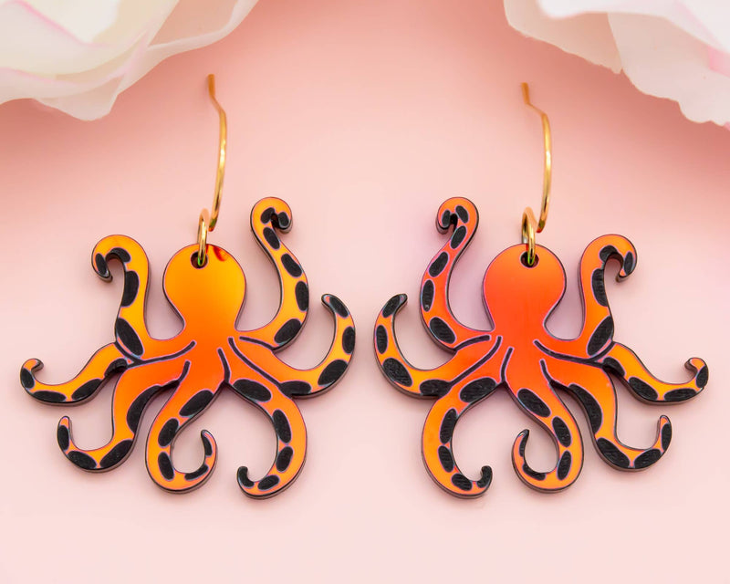 Octopus Holographic Earrings, Acrylic Handmade Dangles