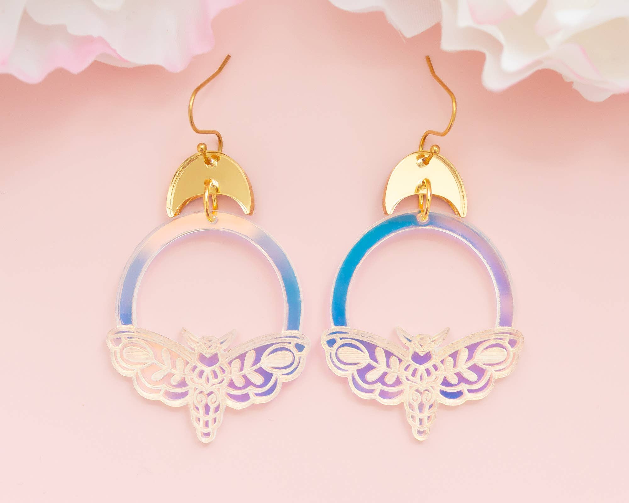 Celestial Moth Earrings Holographic Statement Dangles