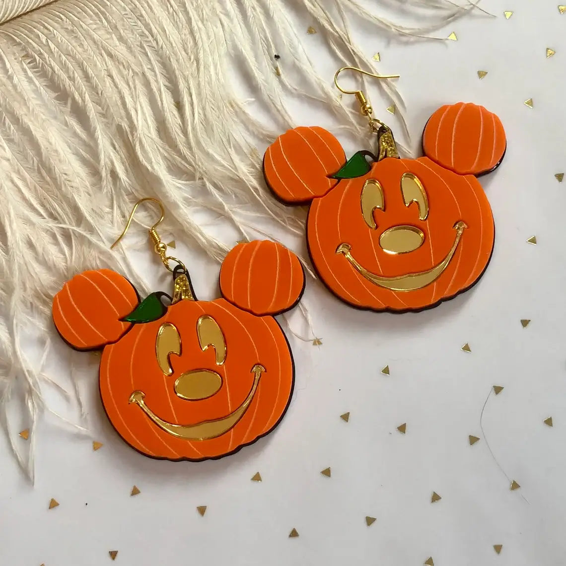 Mickey Mouse Jack O Lantern Pumpkin Earrings, Laser Cut Acry