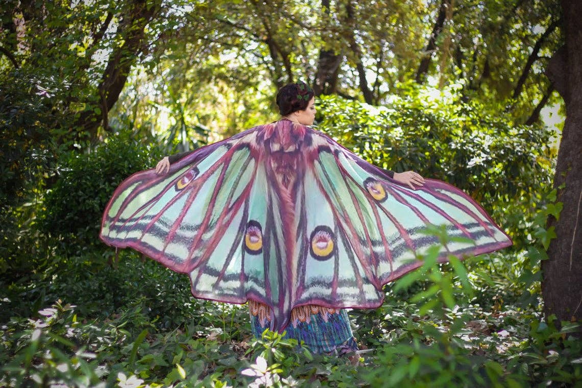 Luna moth long cape dance green butterfly wings costume