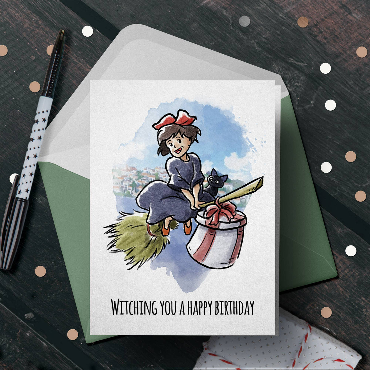 "Kiki's Delivery" Birthday Card - Miyazaki Ghibli Anime Card