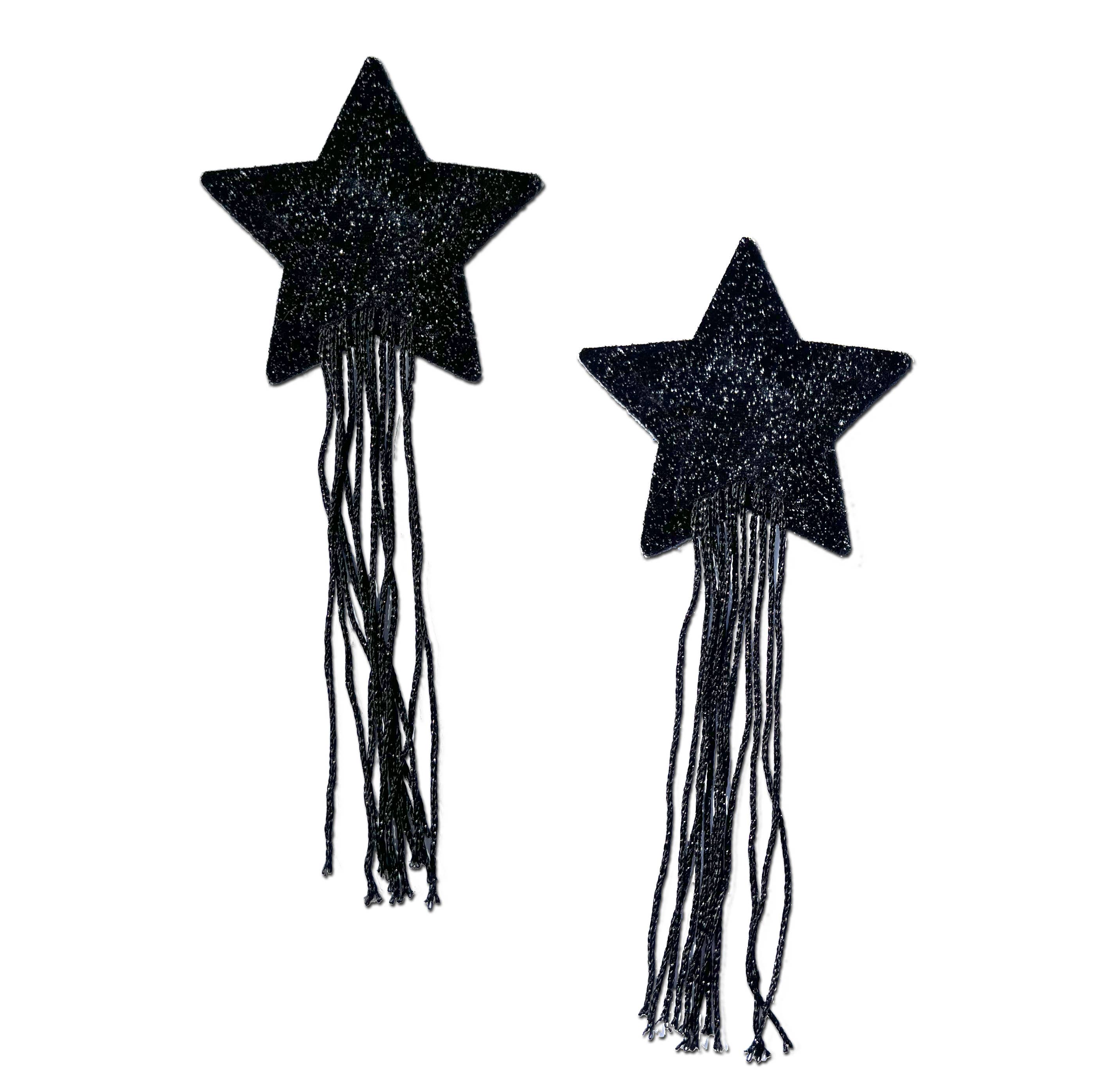 Tassel Pasties: Black Sparkle Star Pastease with Long Fringe
