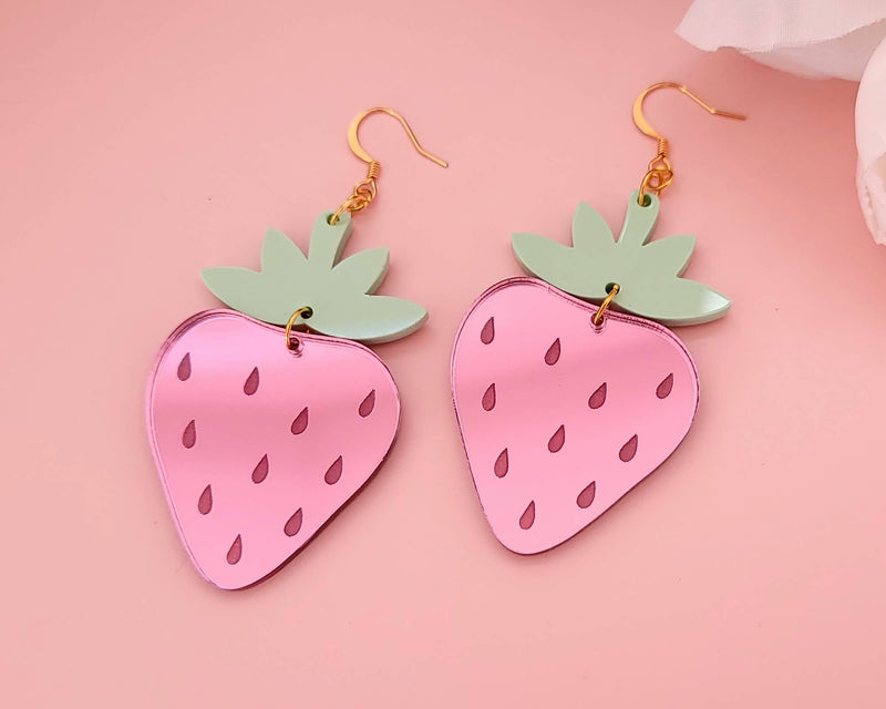Pink Strawberry Acrylic Earrings