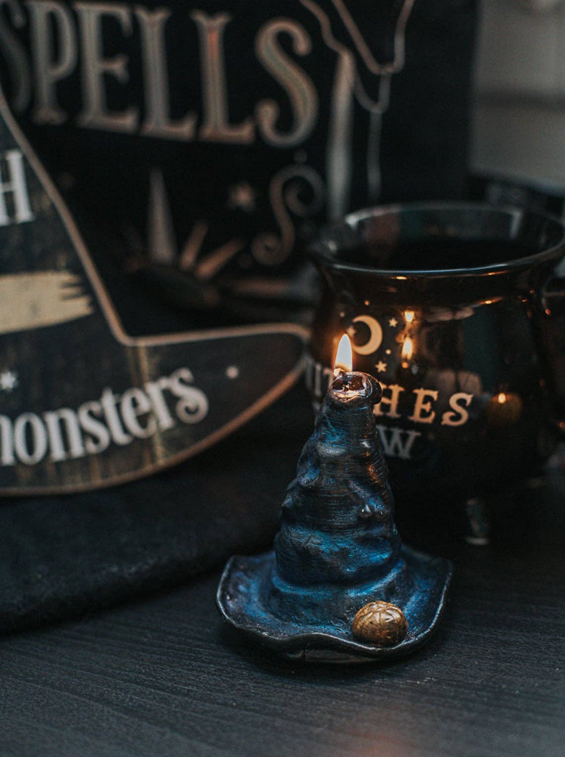 Halloween decor Gothic Candle Witch Hat Paraffin autumn: Black