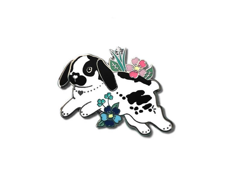 Black and White Lop Bunny Enamel Pin