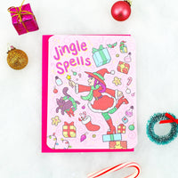 Jingle Spells Witchy Witch Pastel Christmas Holiday Card