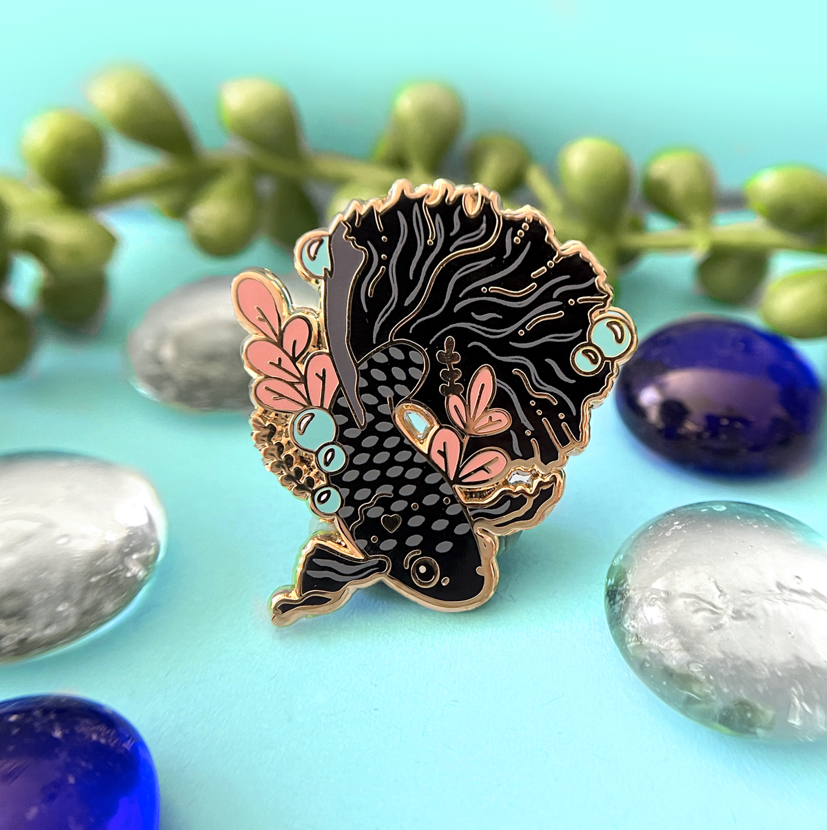 Black Betta Fish Enamel Pin